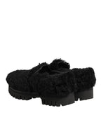 Dolce & Gabbana Dress Black Fur Leather Slippers Men Shoes