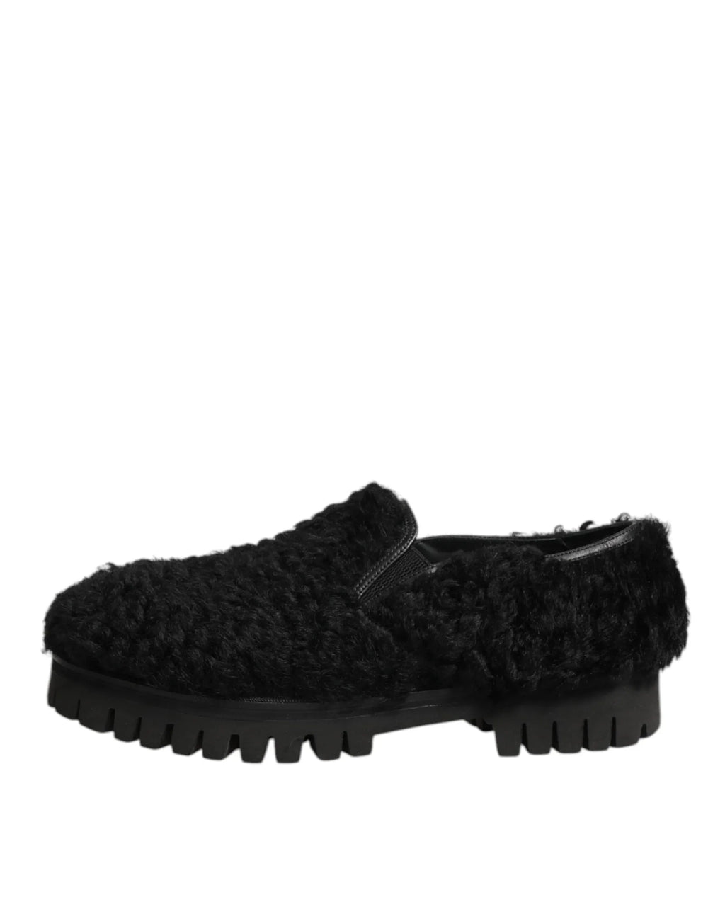 Dolce & Gabbana Dress Black Fur Leather Slippers Men Shoes - Zeiniez