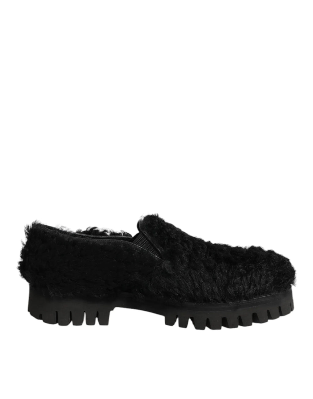 Dolce & Gabbana Dress Black Fur Leather Slippers Men Shoes - Zeiniez