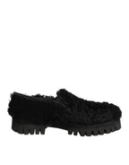 Dolce & Gabbana Dress Black Fur Leather Slippers Men Shoes - Zeiniez