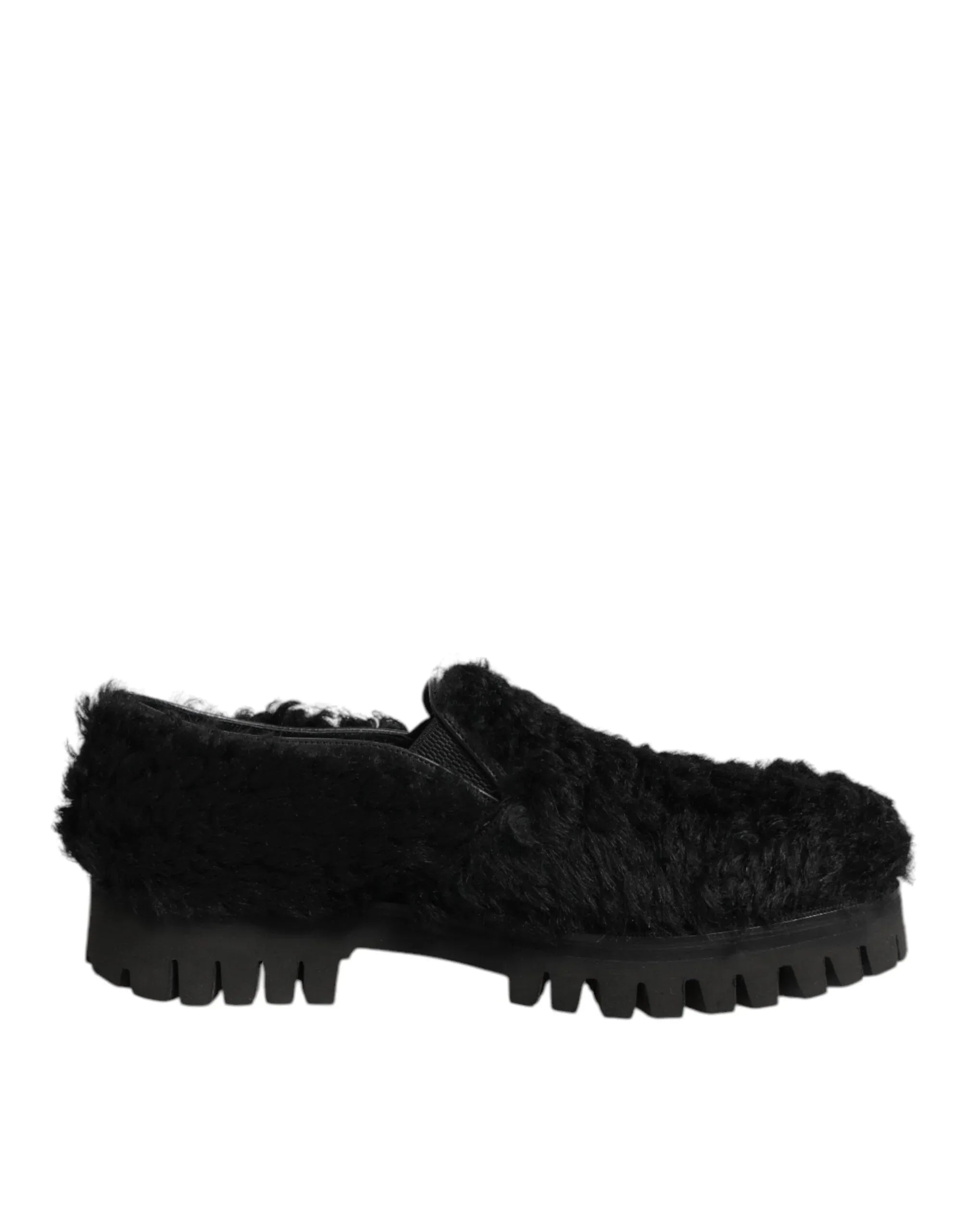 Dolce & Gabbana Dress Black Fur Leather Slippers Men Shoes - Zeiniez