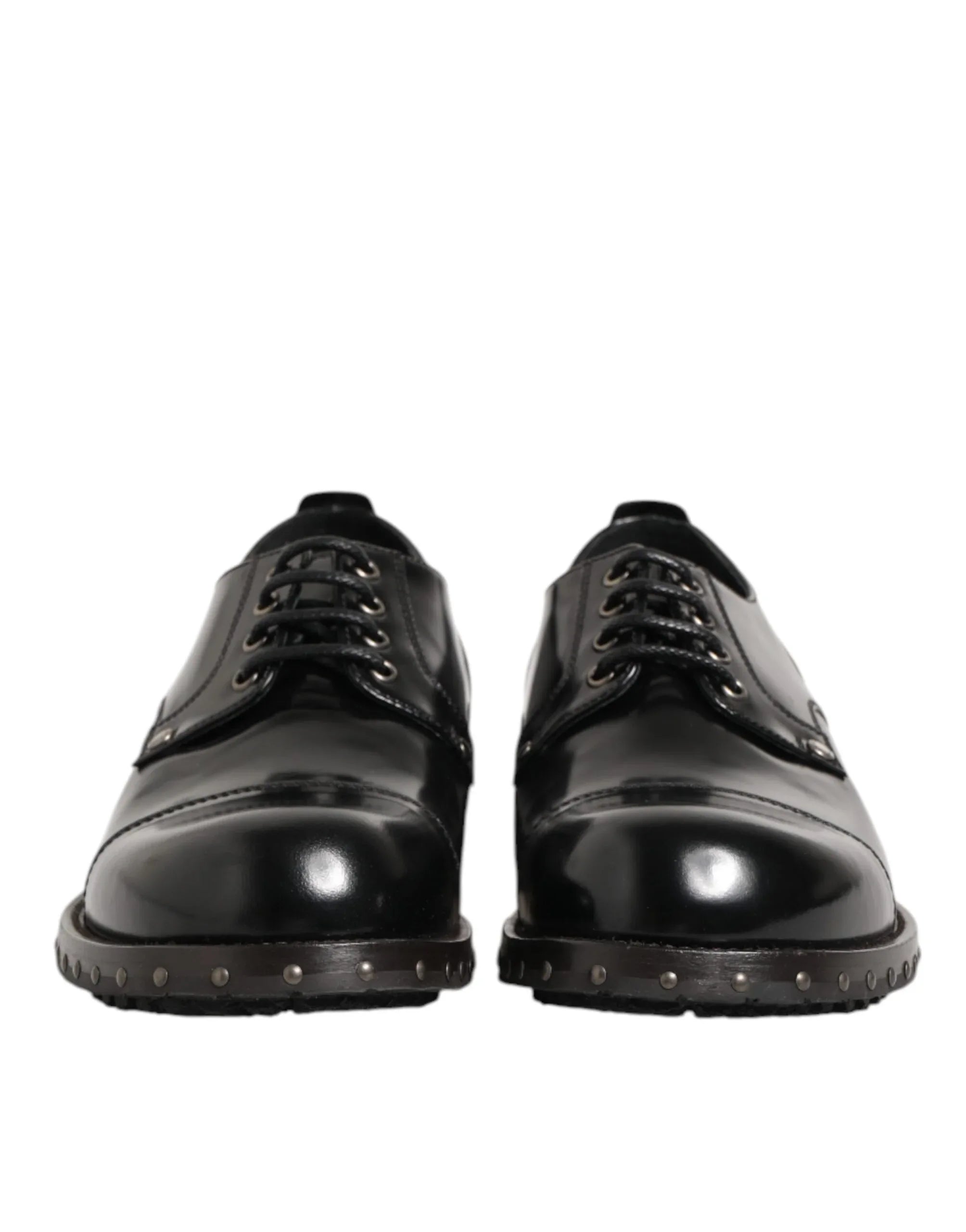 Dolce & Gabbana Black Leather Studded Men Formal Derby Shoes - Zeiniez