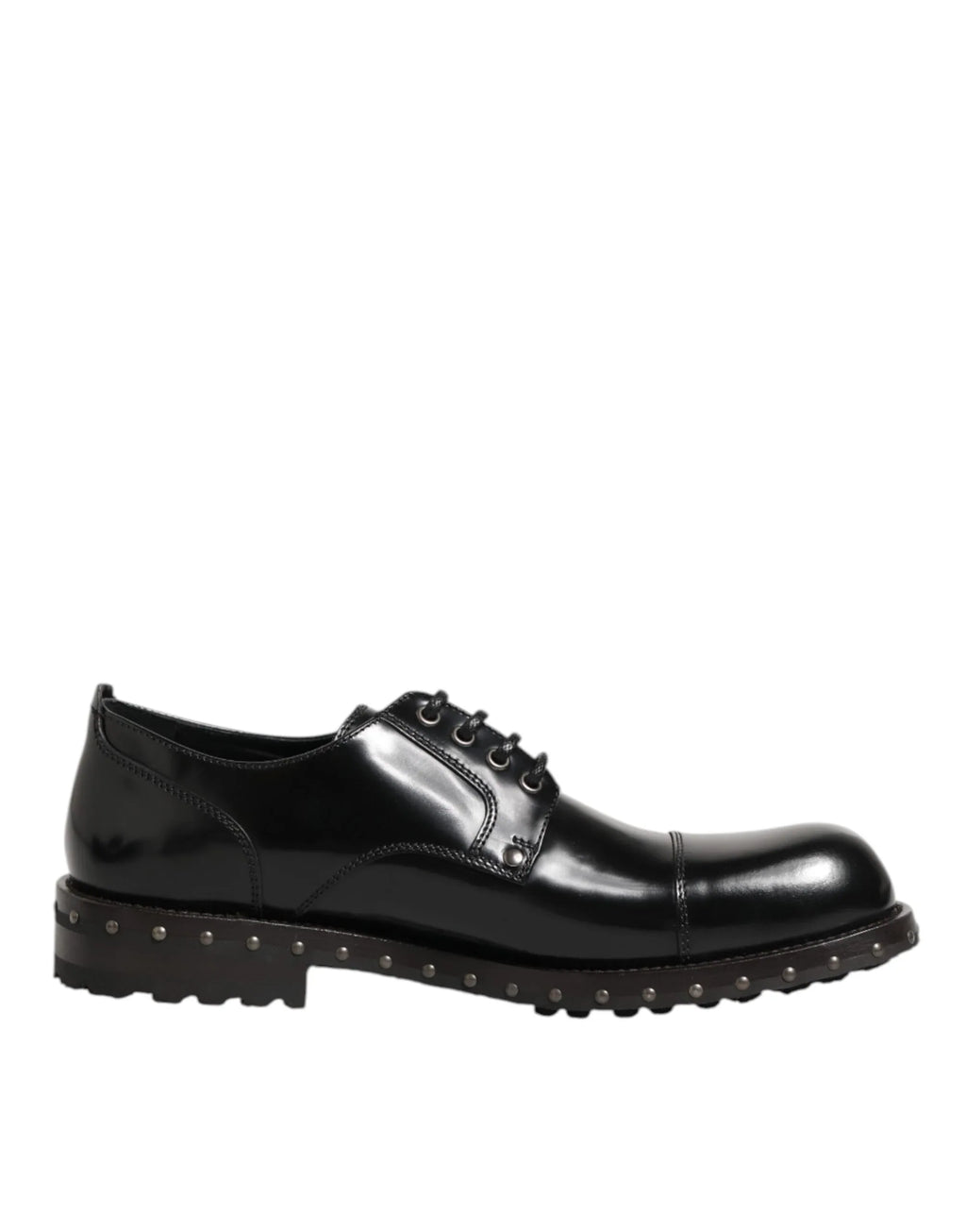 Dolce & Gabbana Black Leather Studded Men Formal Derby Shoes - Zeiniez