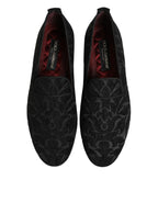 Dolce & Gabbana Black Brocade Loafers Slip On Men Dress Shoes - Zeiniez