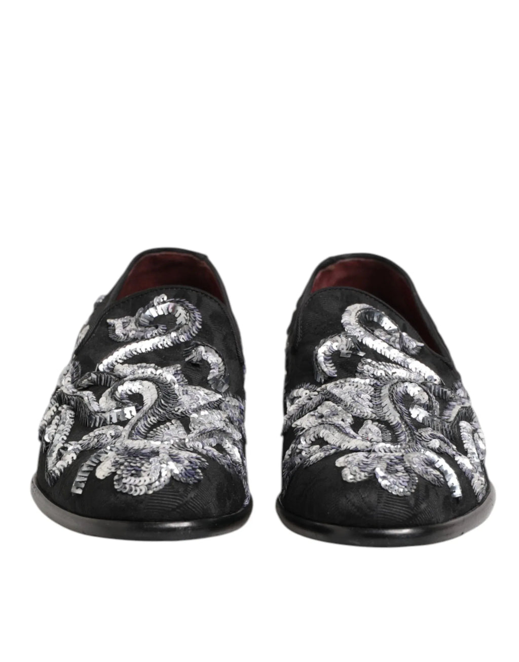 Dolce & Gabbana Black Silver Sequined Loafers Men Dress Shoes - Zeiniez