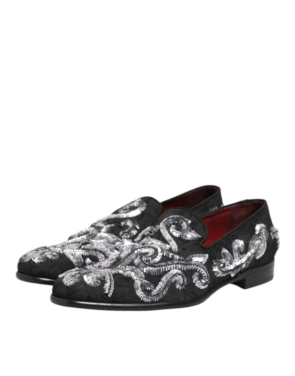 Dolce & Gabbana Black Silver Sequined Loafers Men Dress Shoes - Zeiniez