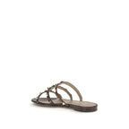 Valentino Garavani Brown Calf Leather Bos Taurus Flat Sandals