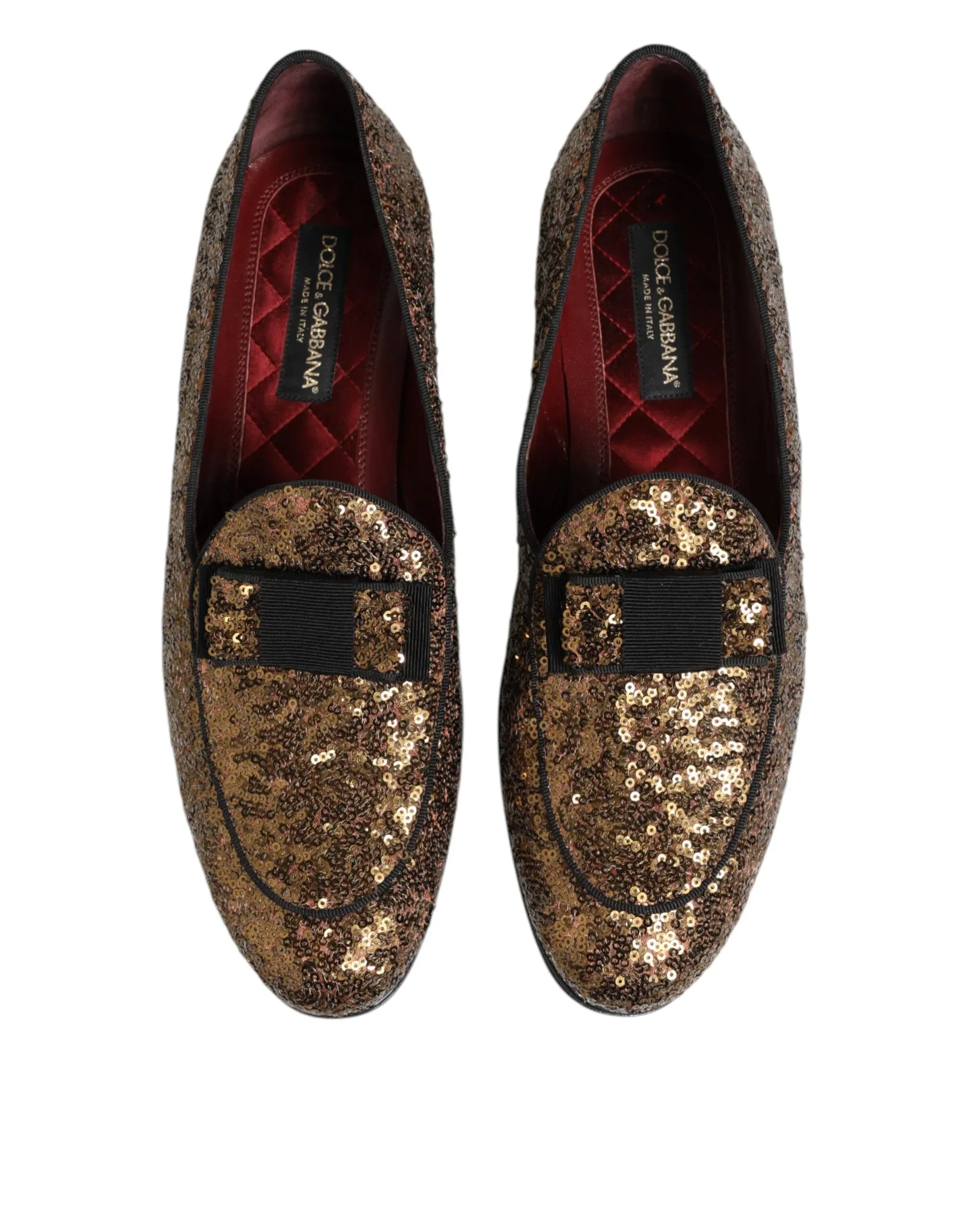Dolce & Gabbana Gold Sequined Slip On Loafers Men Dress Shoes - Zeiniez