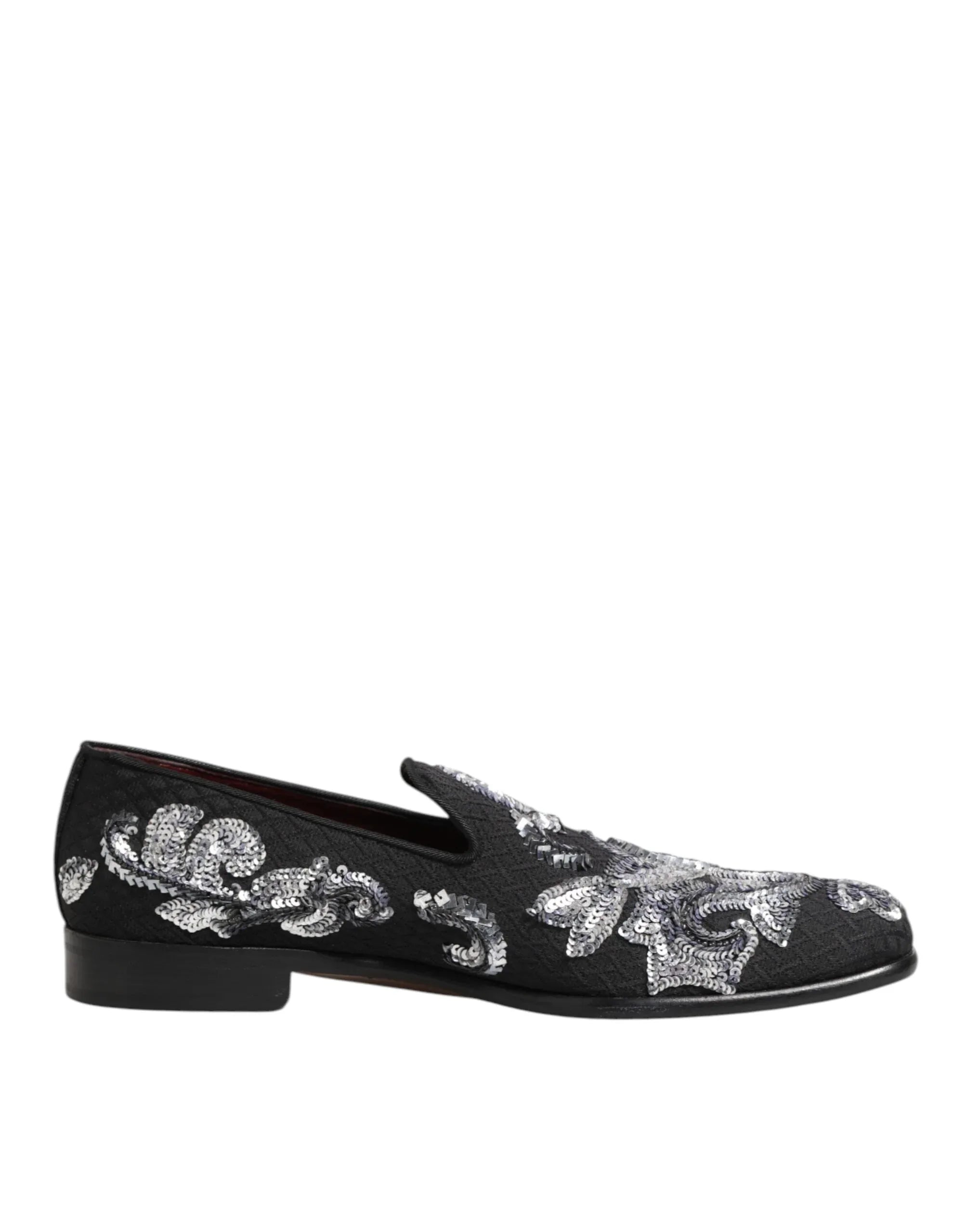 Dolce & Gabbana Black Silver Sequined Loafers Men Dress Shoes - Zeiniez