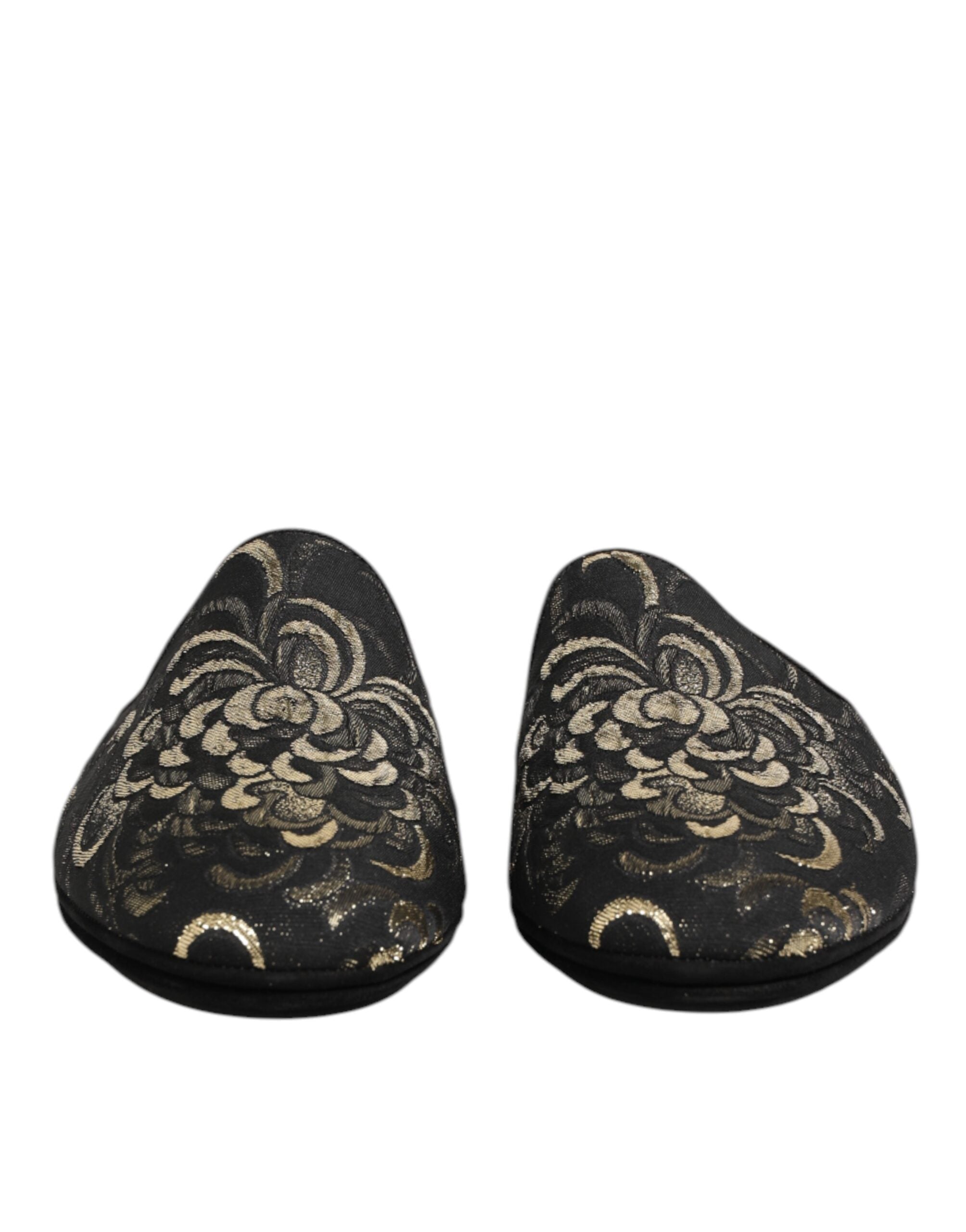 Dolce & Gabbana Black Floral Jacquard Slides Slippers Shoes - Zeiniez