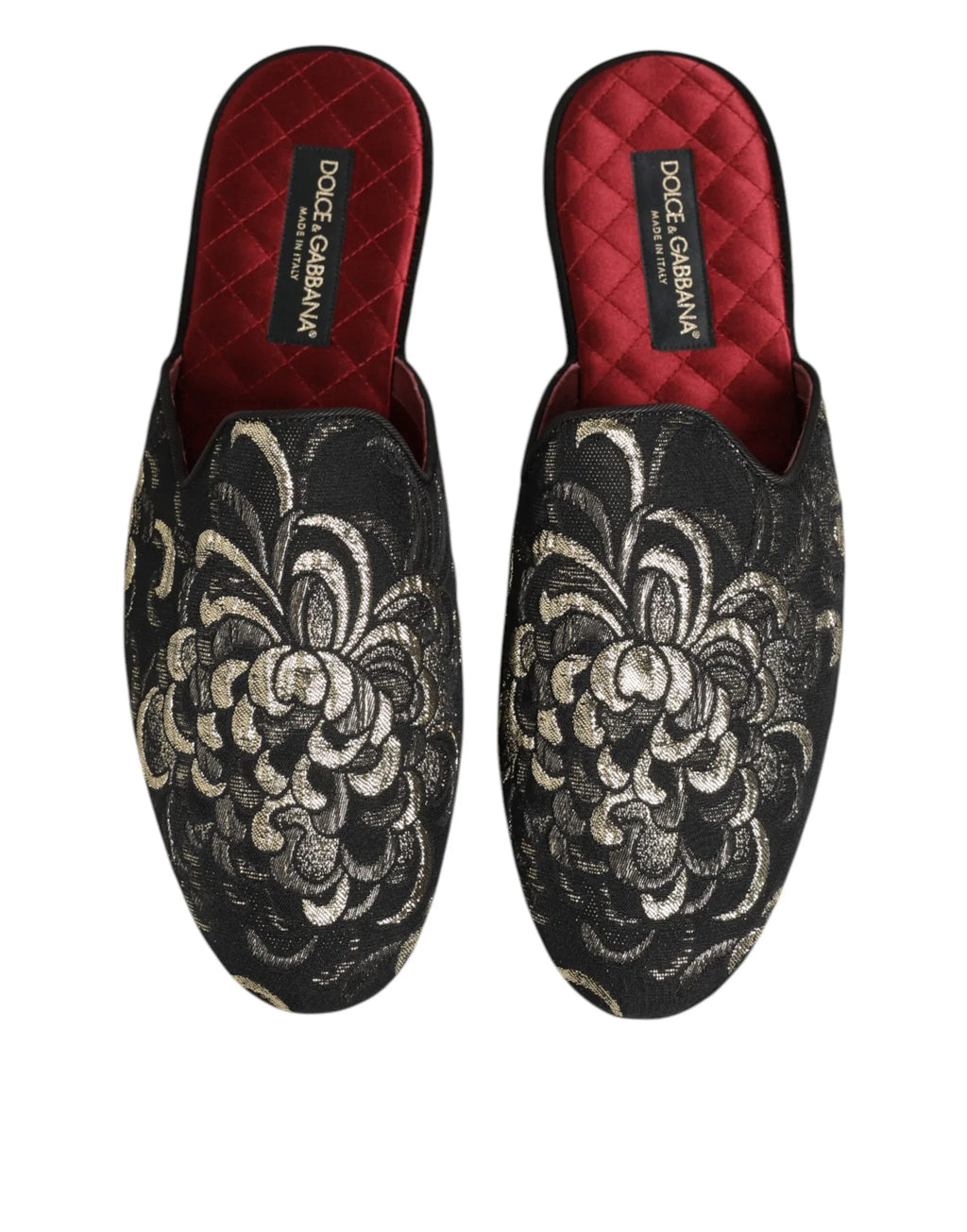 Dolce & Gabbana Black Floral Jacquard Slides Slippers Shoes - Zeiniez