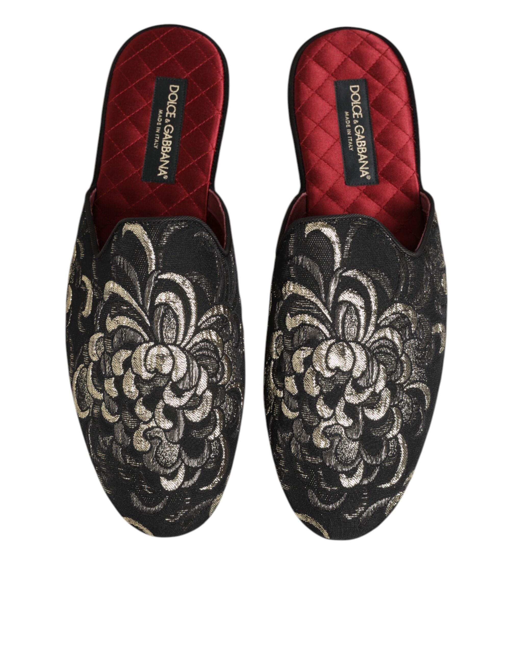 Dolce & Gabbana Black Floral Jacquard Slides Slippers Shoes - Zeiniez