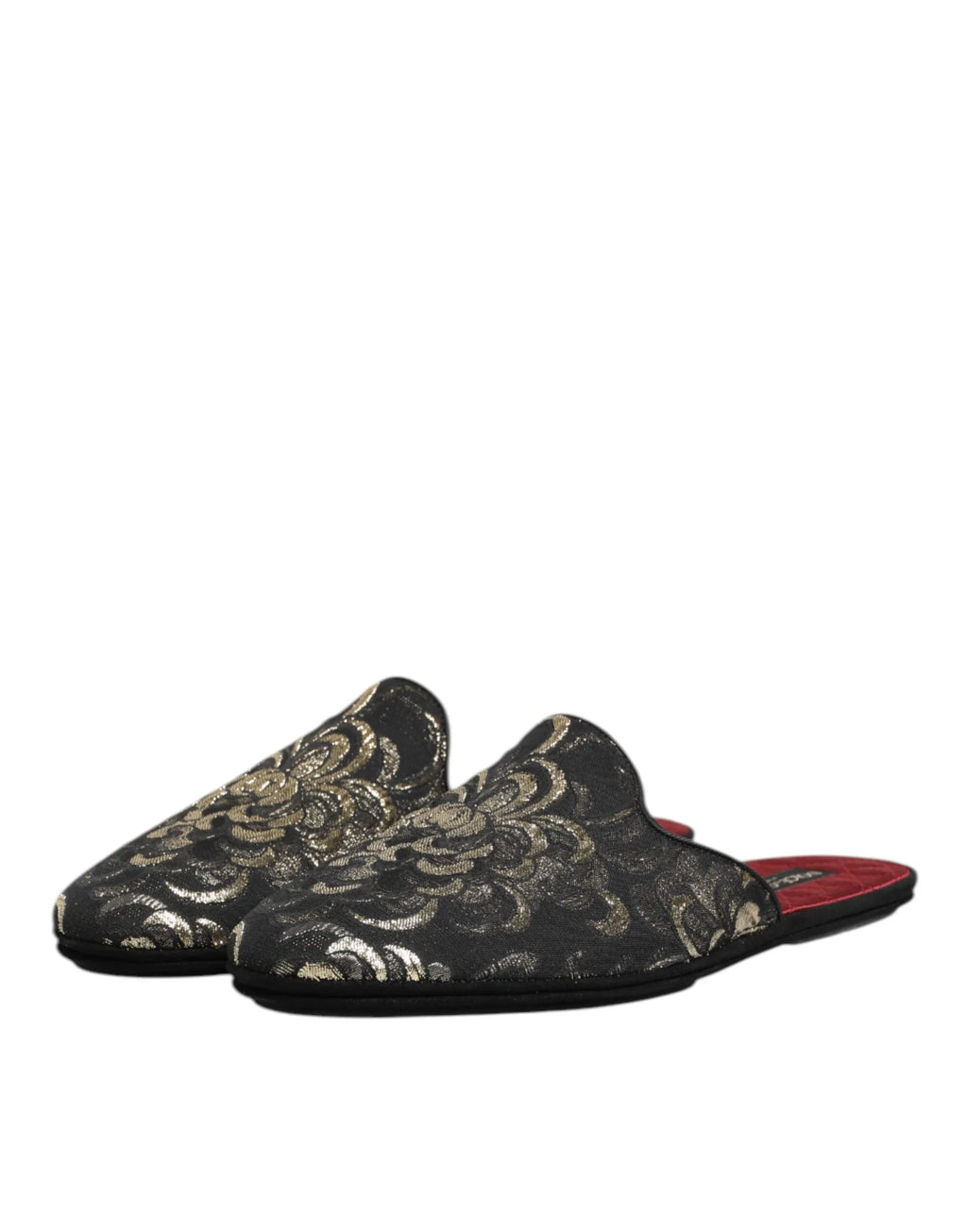 Dolce & Gabbana Black Floral Jacquard Slides Slippers Shoes - Zeiniez