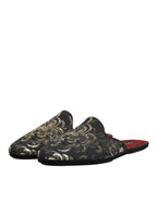 Dolce & Gabbana Black Floral Jacquard Slides Slippers Shoes - Zeiniez