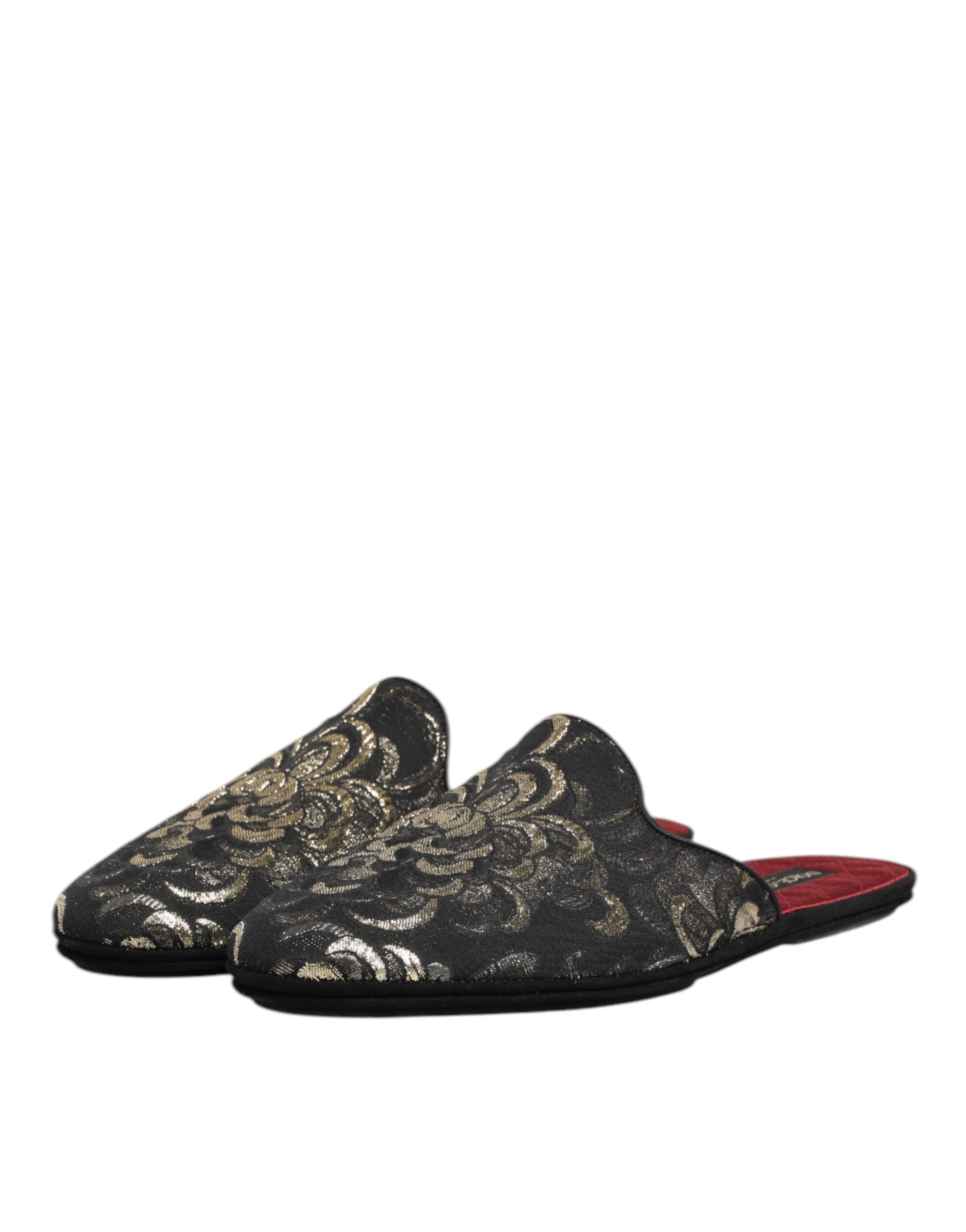 Dolce & Gabbana Black Floral Jacquard Slides Slippers Shoes - Zeiniez