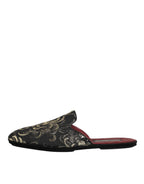 Dolce & Gabbana Black Floral Jacquard Slides Slippers Shoes - Zeiniez