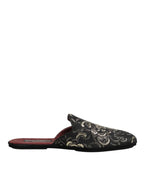 Dolce & Gabbana Black Floral Jacquard Slides Slippers Shoes - Zeiniez