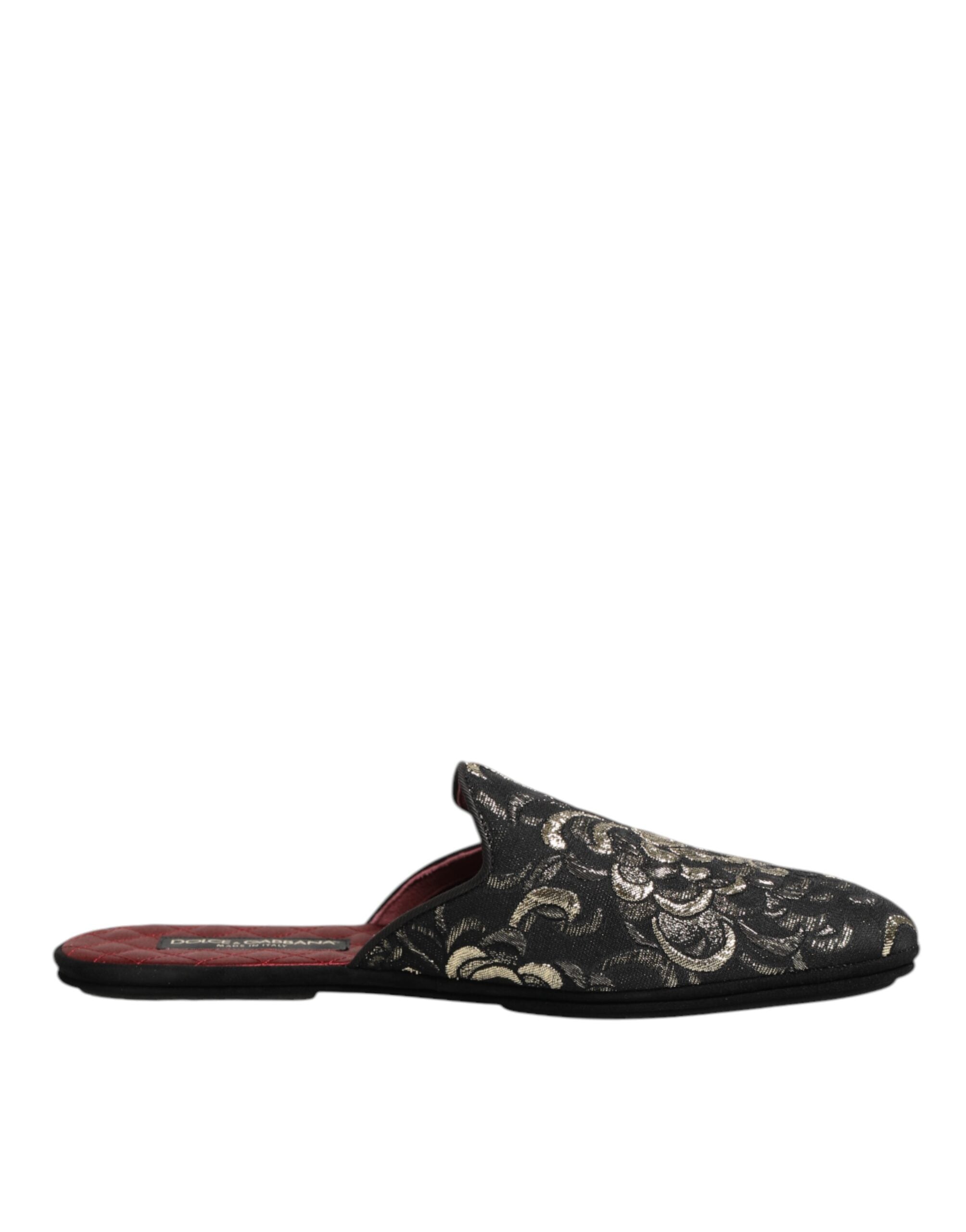 Dolce & Gabbana Black Floral Jacquard Slides Slippers Shoes - Zeiniez