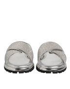 Dolce & Gabbana Silver Strass Slides Flats Slippers Shoes - Zeiniez