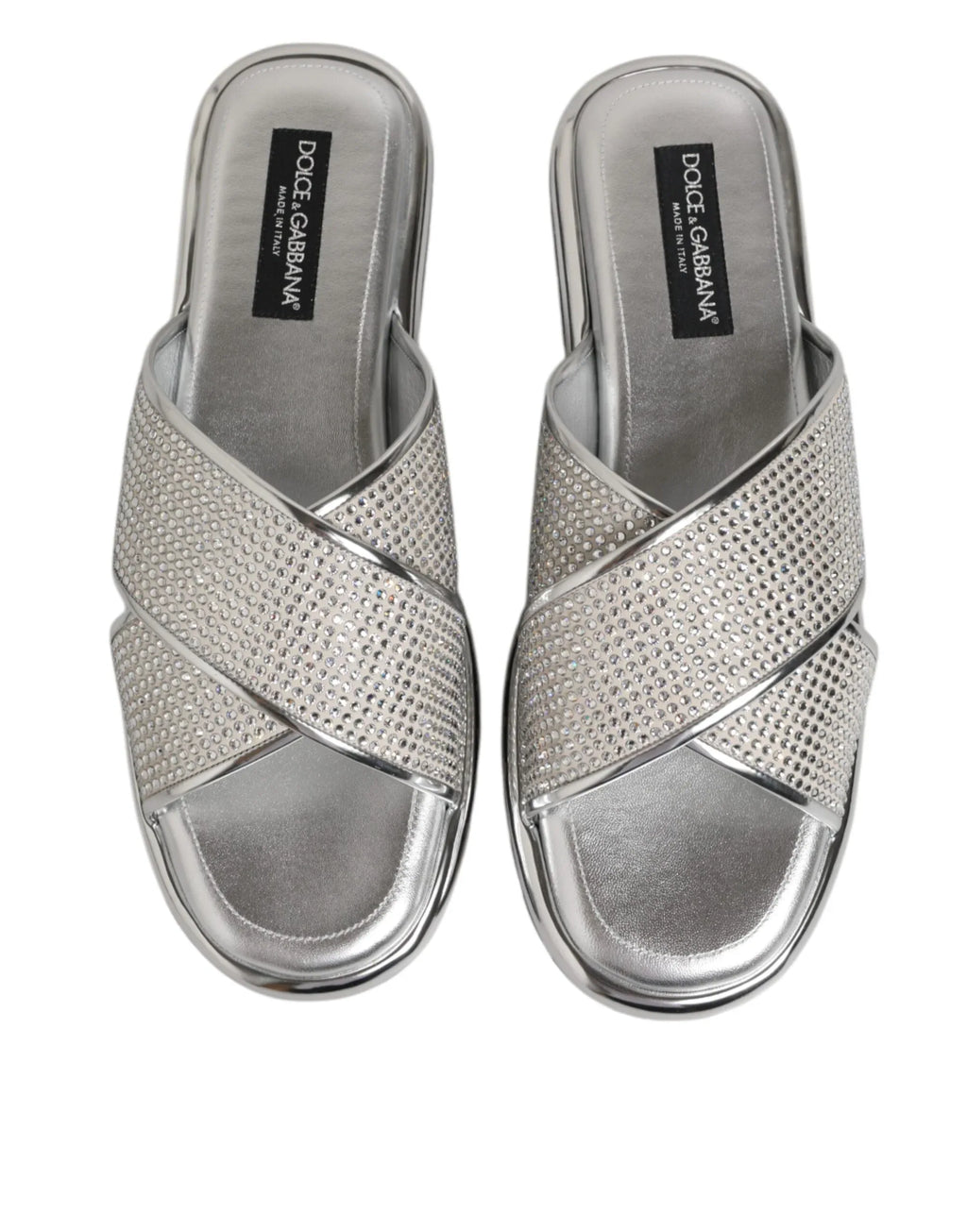 Dolce & Gabbana Silver Strass Slides Flats Slippers Shoes - Zeiniez