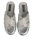 Dolce & Gabbana Silver Strass Slides Flats Slippers Shoes - Zeiniez