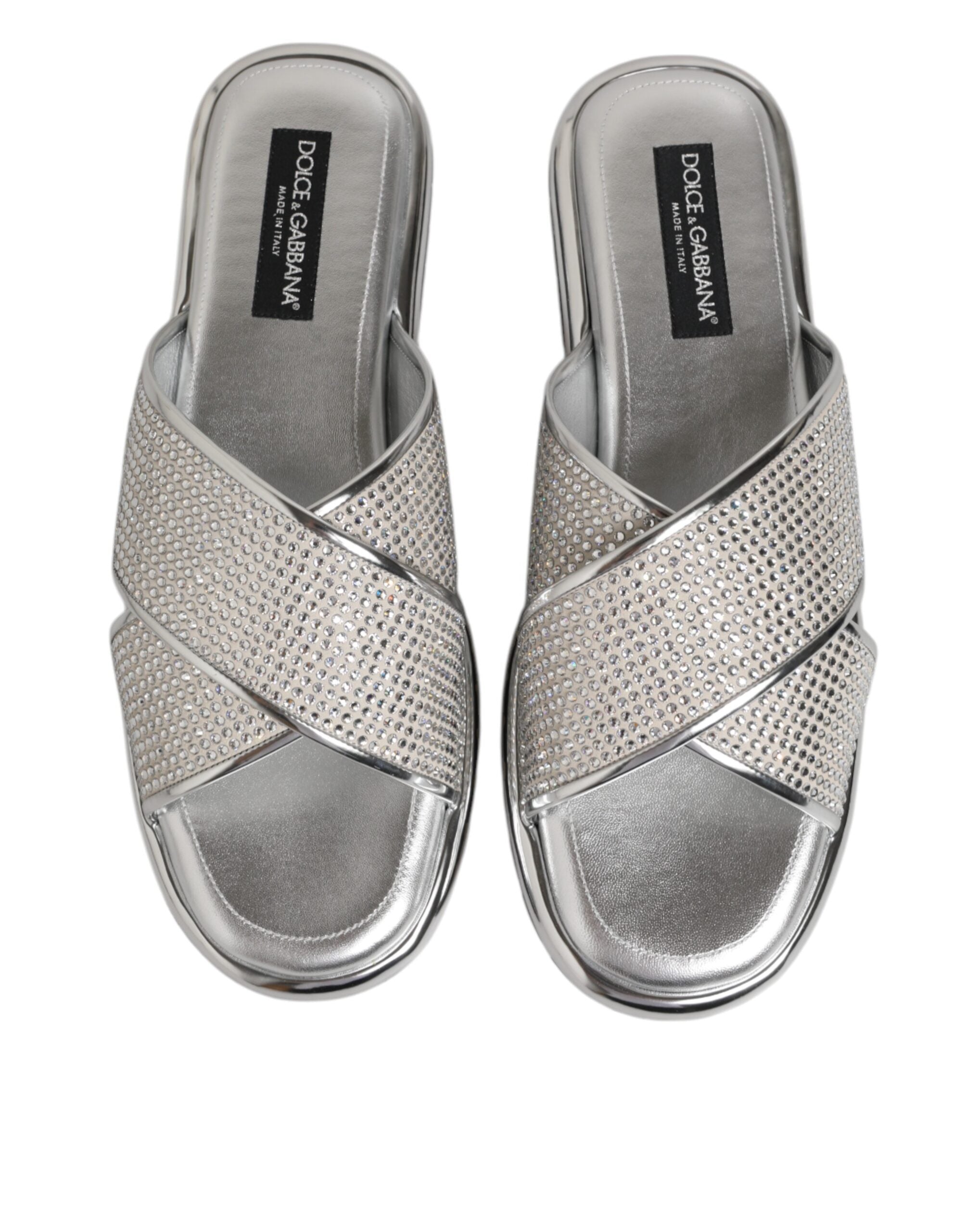Dolce & Gabbana Silver Strass Slides Flats Slippers Shoes - Zeiniez