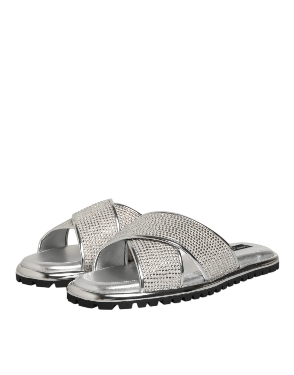 Dolce & Gabbana Silver Strass Slides Flats Slippers Shoes - Zeiniez