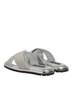 Dolce & Gabbana Silver Strass Slides Flats Slippers Shoes - Zeiniez
