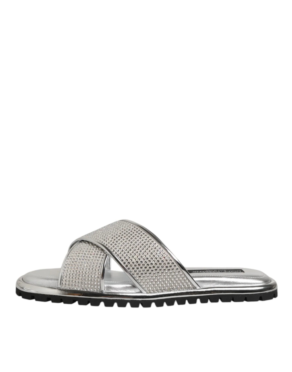 Dolce & Gabbana Silver Strass Slides Flats Slippers Shoes - Zeiniez