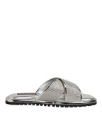 Dolce & Gabbana Silver Strass Slides Flats Slippers Shoes - Zeiniez