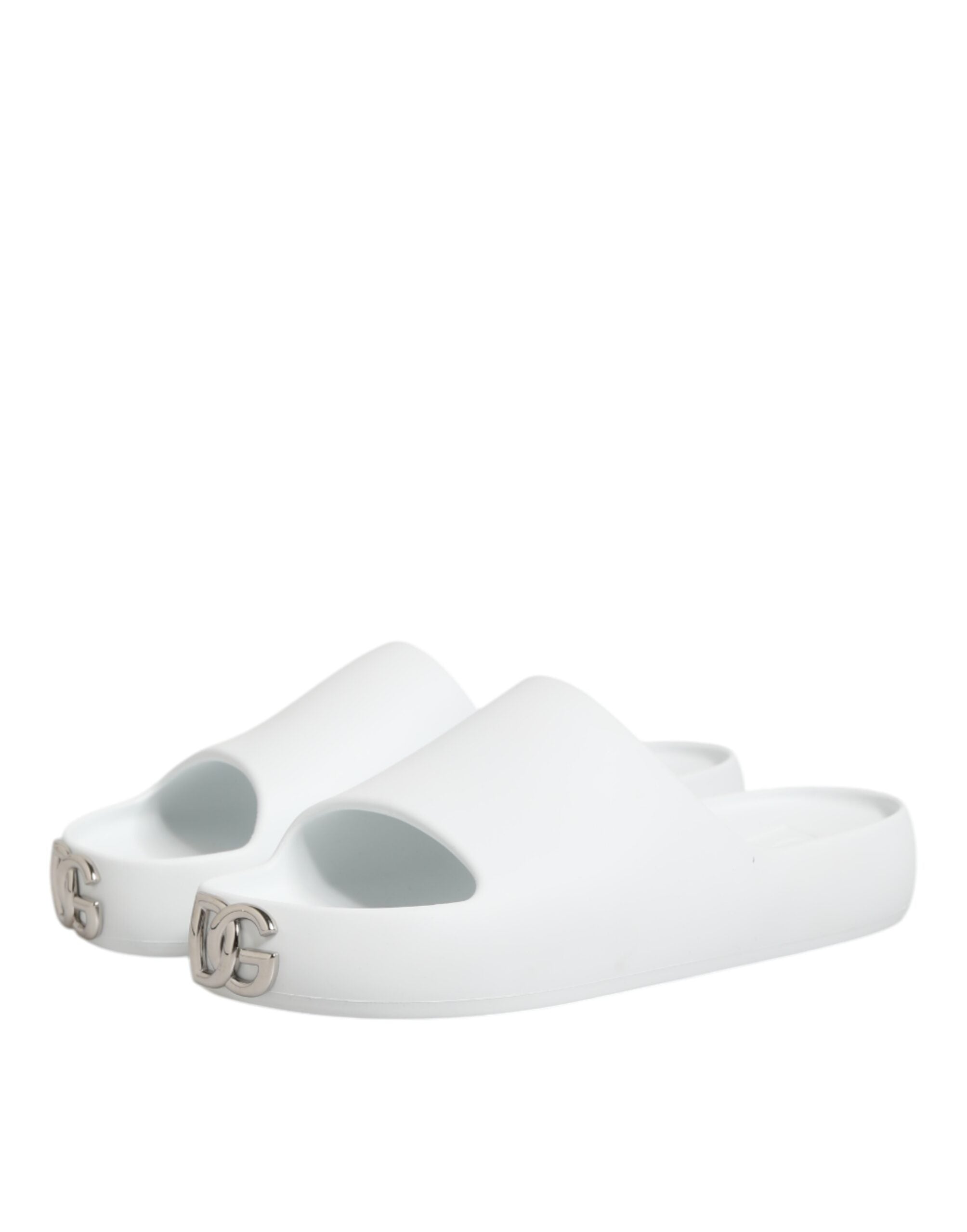 Dolce & Gabbana White Logo Slides Sandals Men Beachwear Shoes - Zeiniez