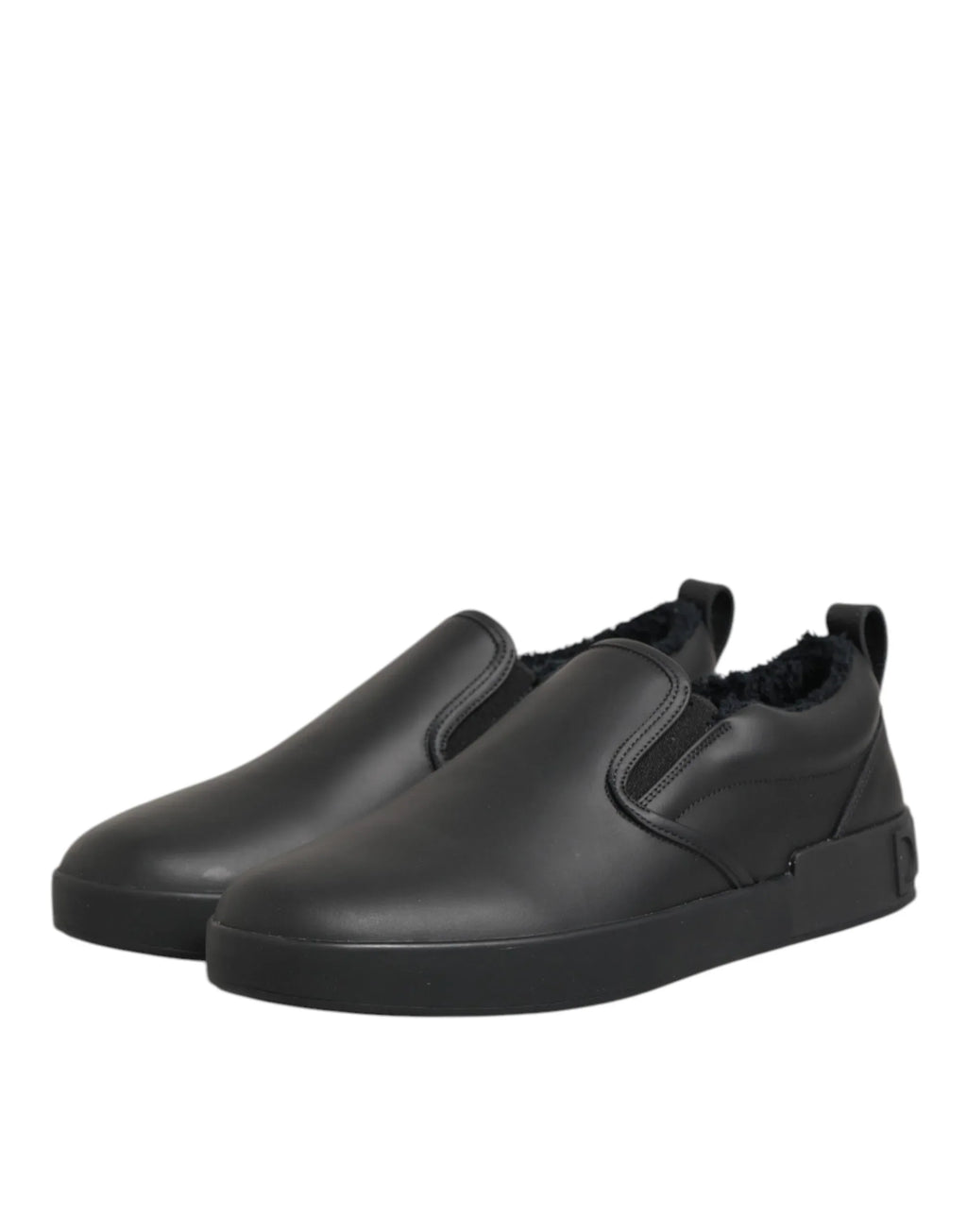 Dolce & Gabbana Black Leather Low Top Slip On Sneakers Shoes - Zeiniez