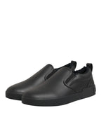 Dolce & Gabbana Black Leather Low Top Slip On Sneakers Shoes - Zeiniez