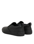 Dolce & Gabbana Black Leather Low Top Slip On Sneakers Shoes - Zeiniez