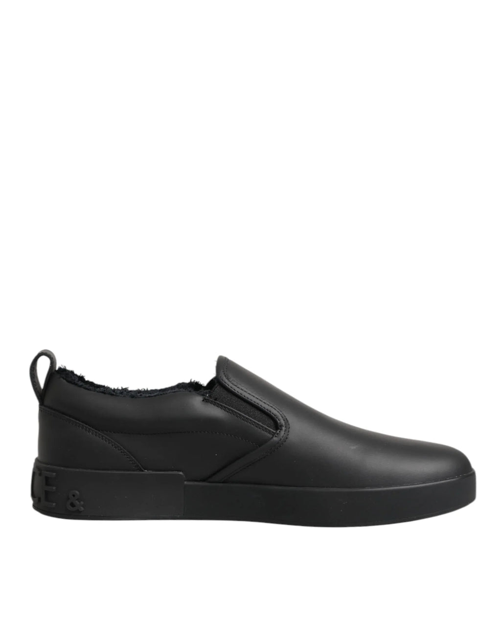 Dolce & Gabbana Black Leather Low Top Slip On Sneakers Shoes - Zeiniez
