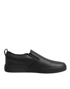 Dolce & Gabbana Black Leather Low Top Slip On Sneakers Shoes - Zeiniez