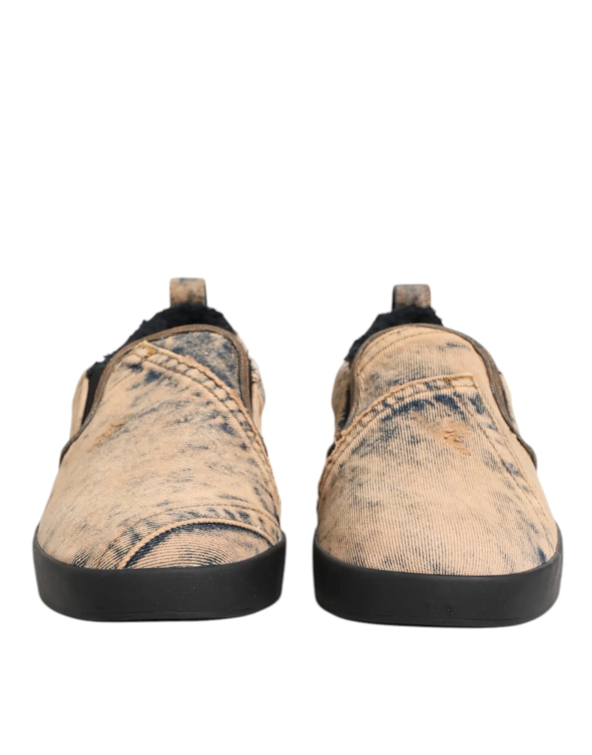 Dolce & Gabbana Beige Cotton Low Top Slip On Sneakers Shoes - Zeiniez