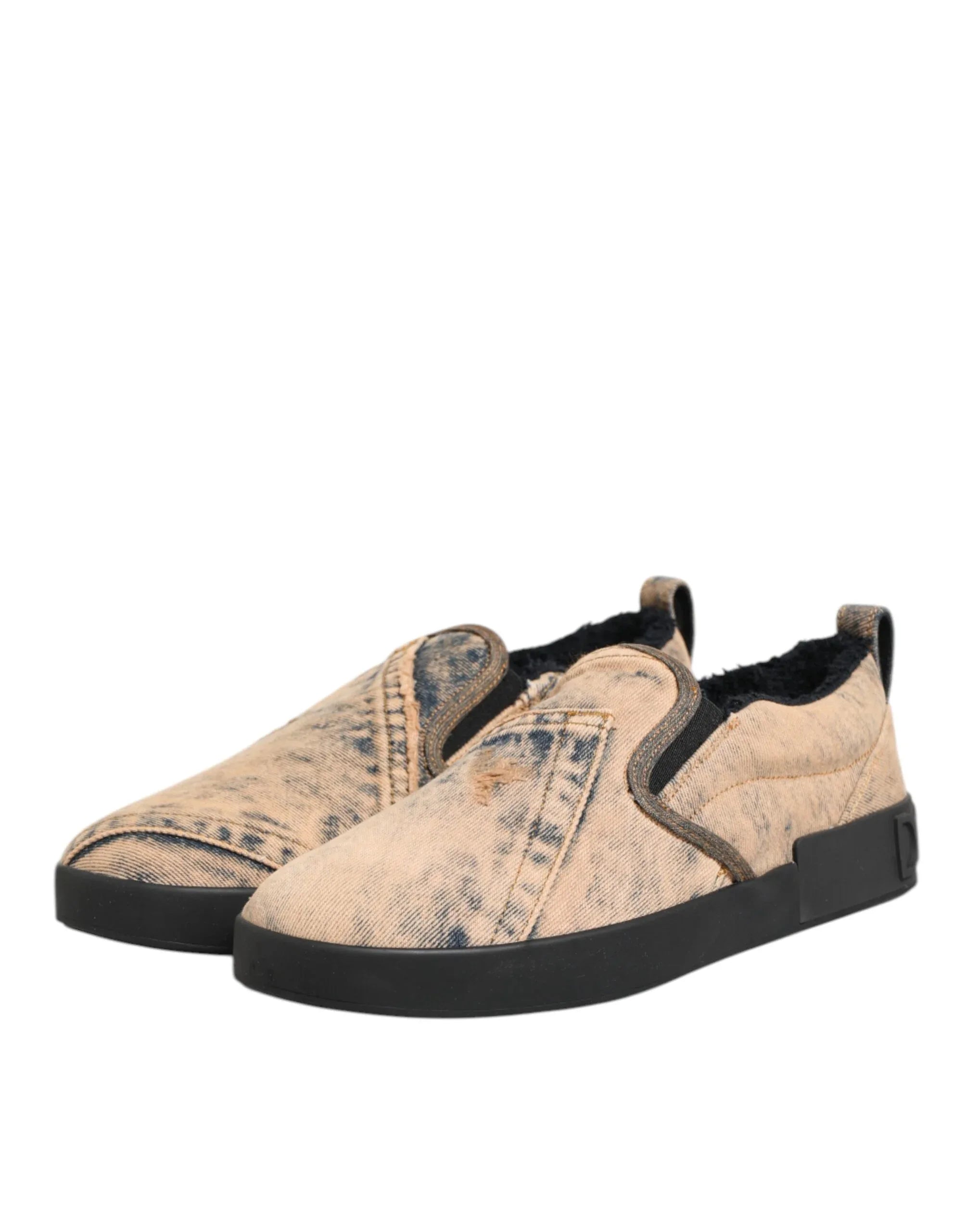 Dolce & Gabbana Beige Cotton Low Top Slip On Sneakers Shoes - Zeiniez