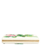 Dolce & Gabbana White Rose Embroidery Silk Gold Frame Clutch Purse Bag - Zeiniez