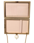 Dolce & Gabbana White Rose Embroidery Silk Gold Frame Clutch Purse Bag - Zeiniez