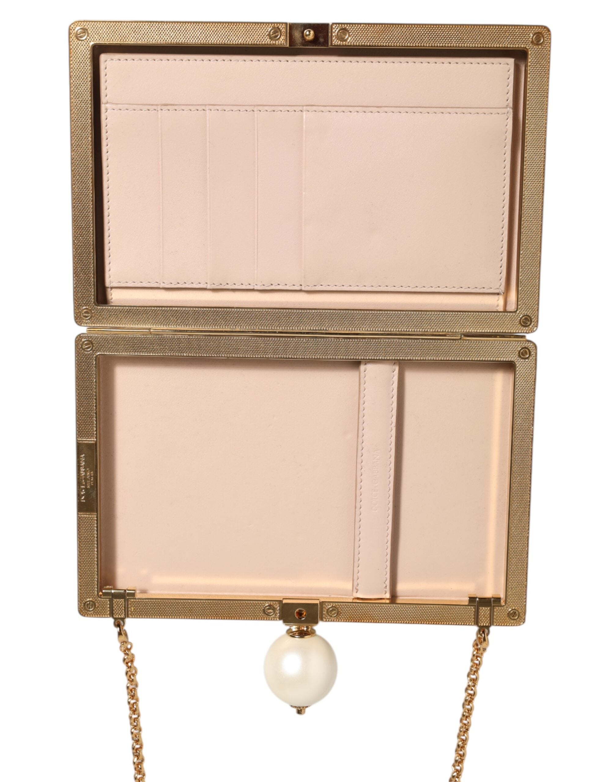 Dolce & Gabbana White Rose Embroidery Silk Gold Frame Clutch Purse Bag - Zeiniez