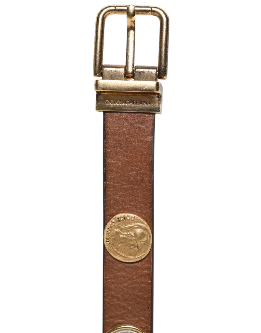 Dolce & Gabbana Brown Leather Gold Silver Coin Buckle Belt - Zeiniez