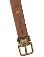 Dolce & Gabbana Brown Leather Gold Silver Coin Buckle Belt - Zeiniez
