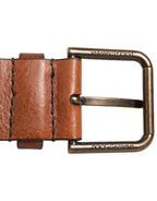 Dolce & Gabbana Brown Classic Gold Metal Logo Buckle Men Belt - Zeiniez