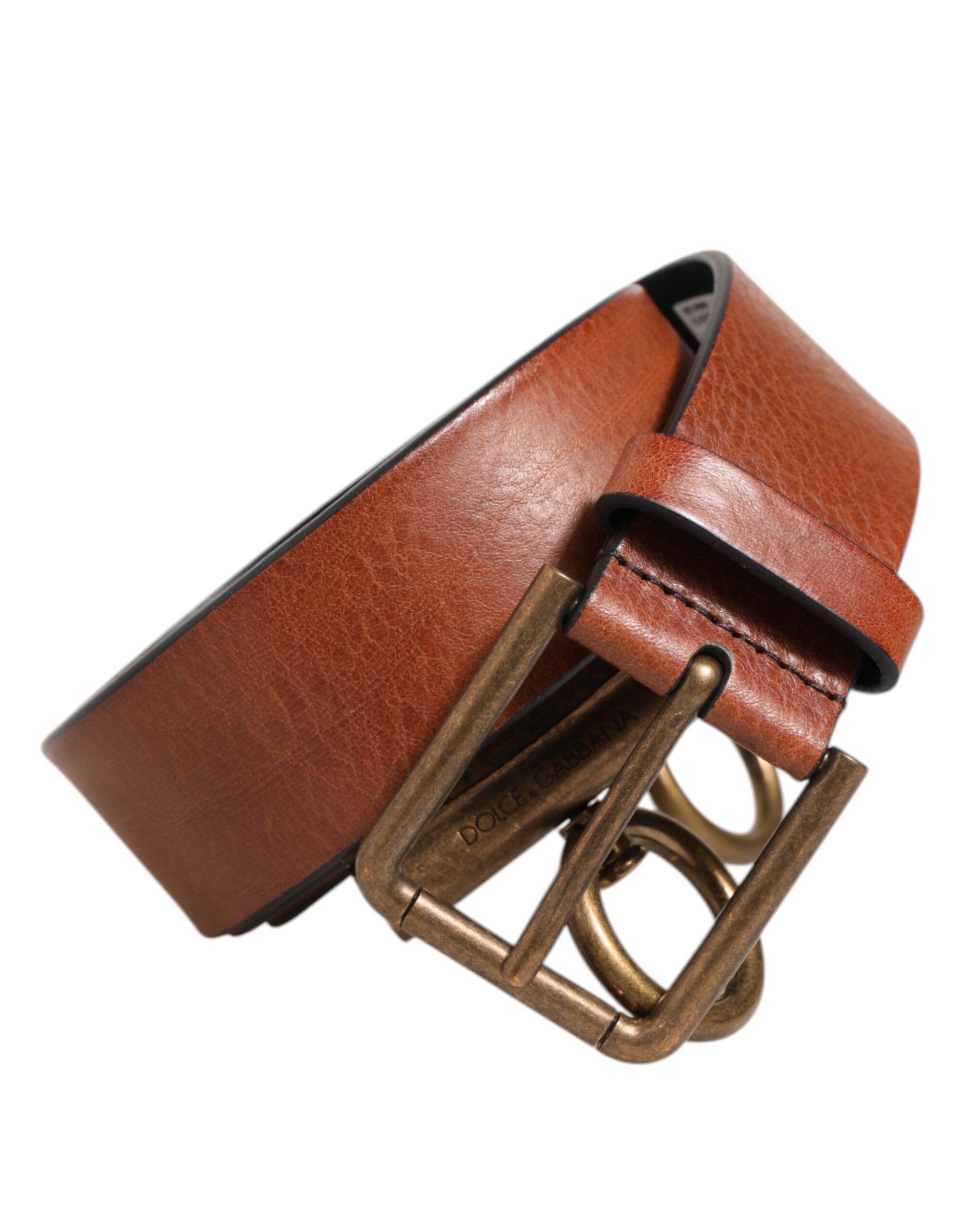 Dolce & Gabbana Brown Leather Side Rings Brass Buckle Belt - Zeiniez
