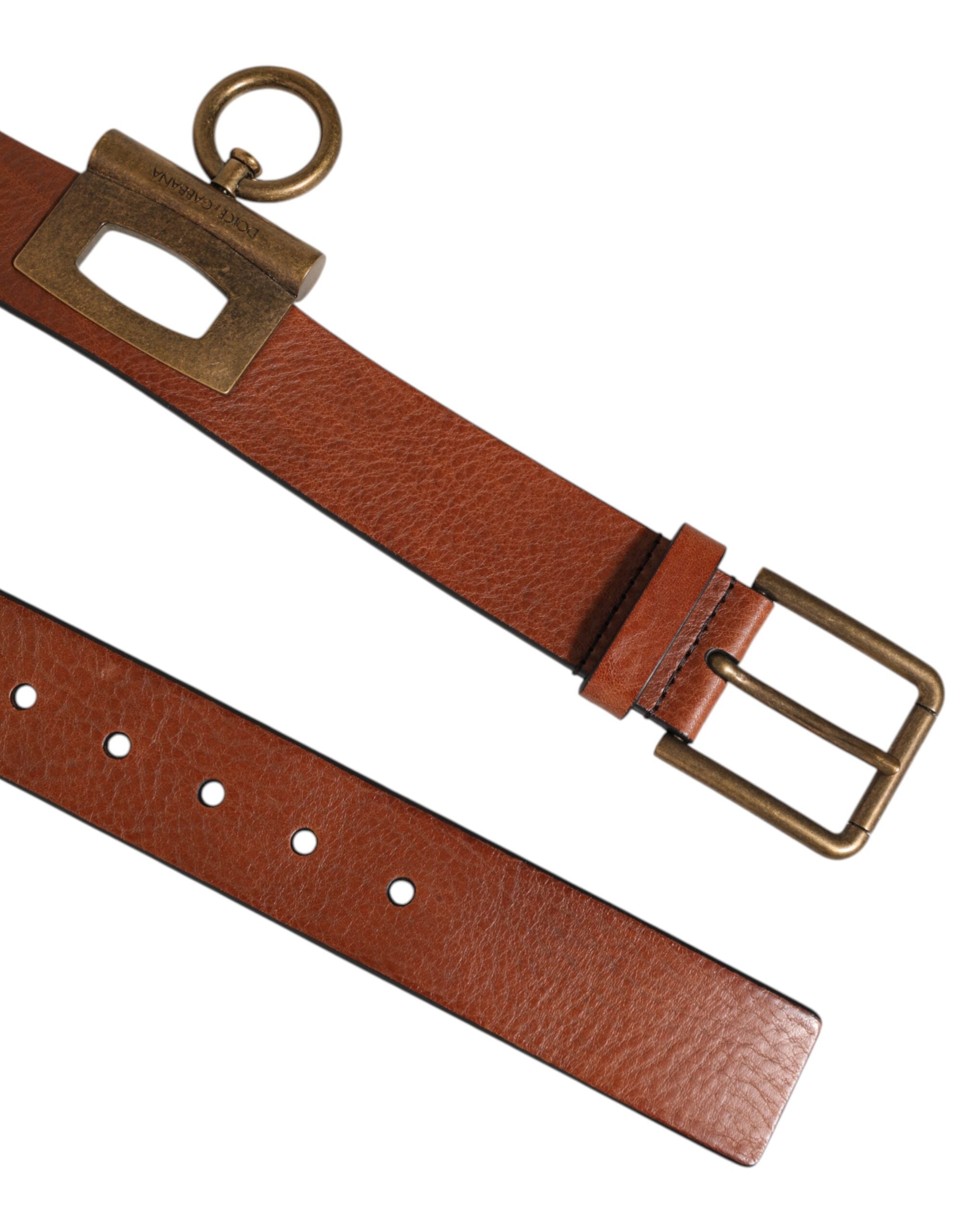 Dolce & Gabbana Brown Leather Side Rings Brass Buckle Belt - Zeiniez