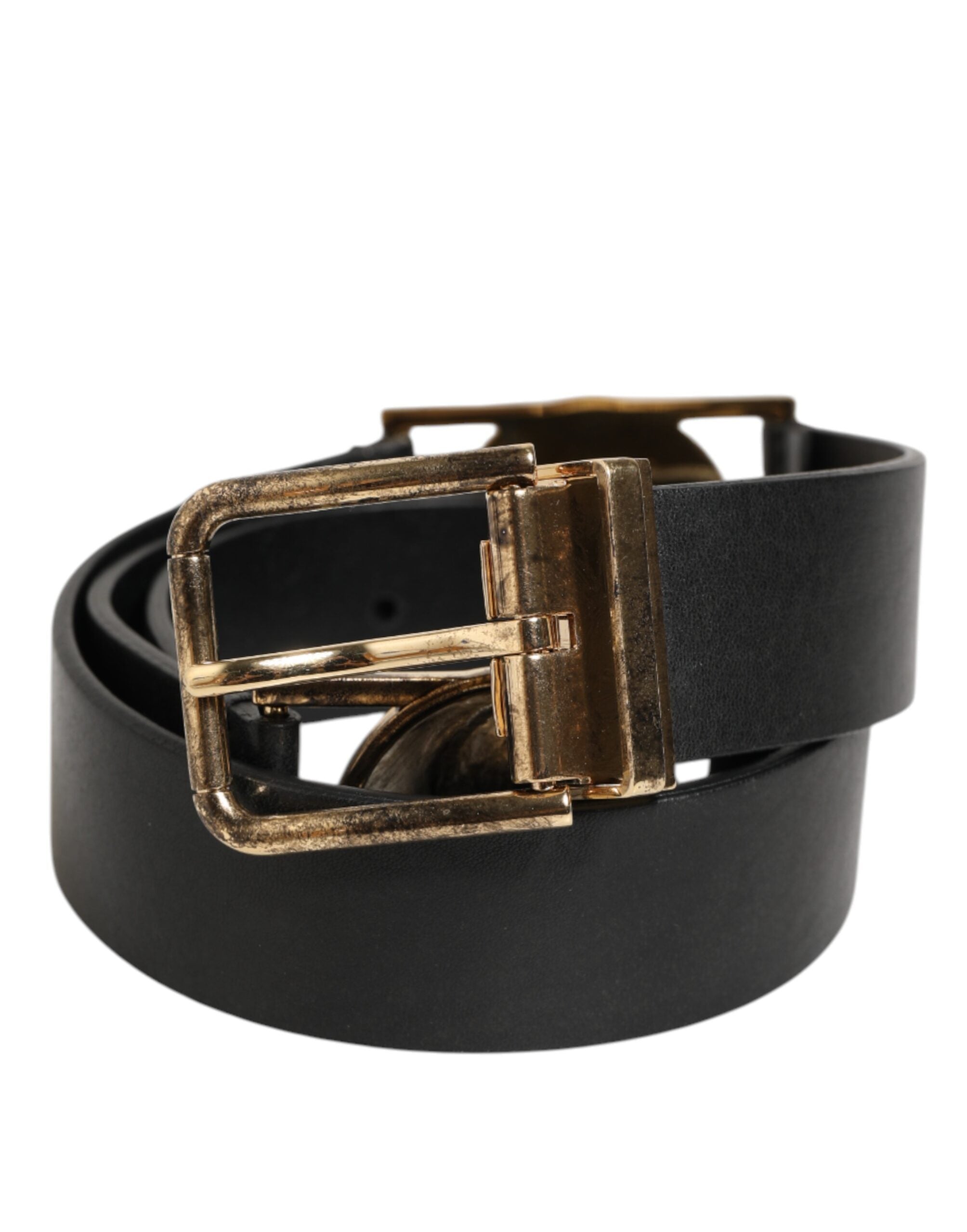 Dolce & Gabbana Black Leather Gold Silver Coin Buckle Belt - Zeiniez
