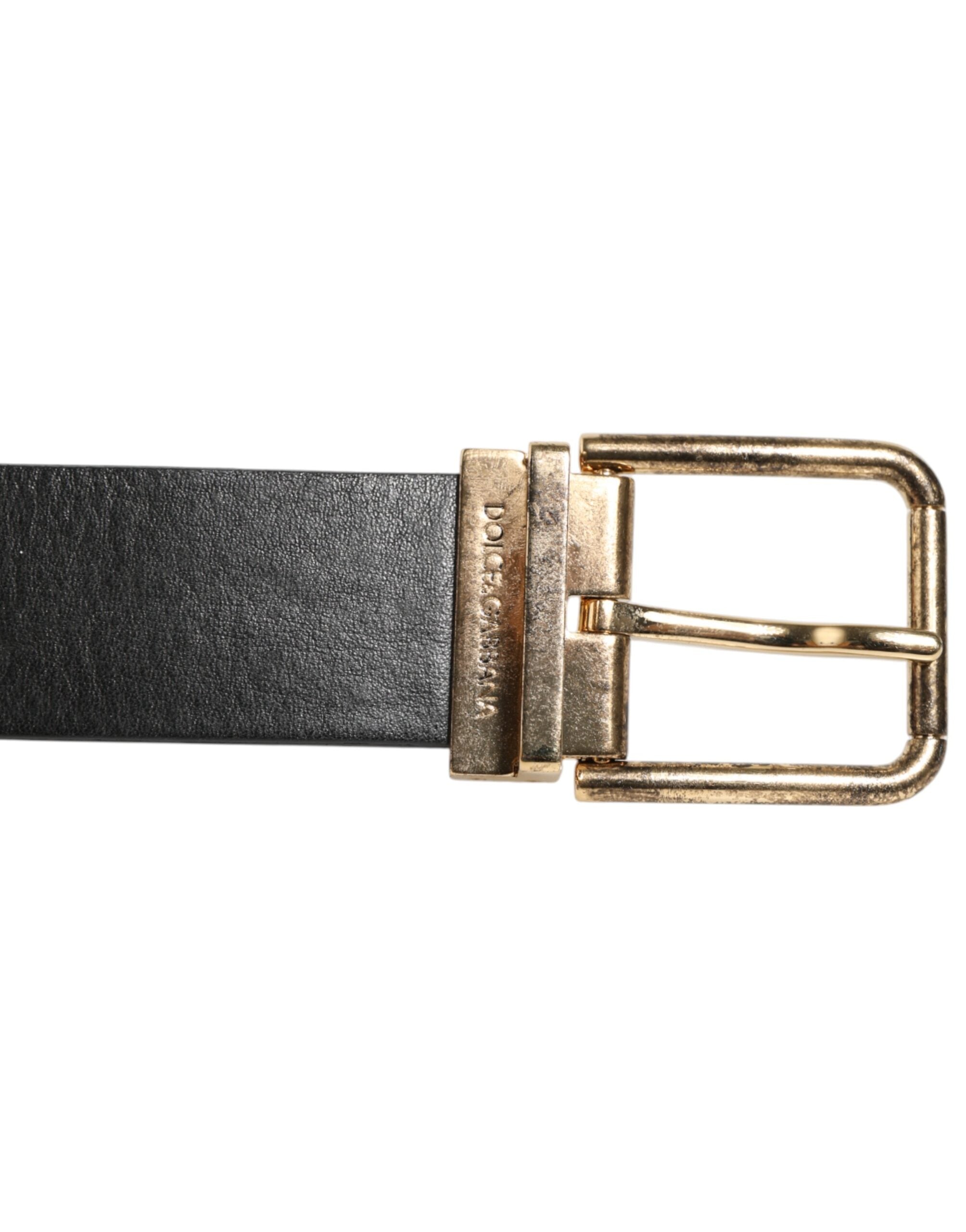 Dolce & Gabbana Black Leather Gold Silver Coin Buckle Belt - Zeiniez