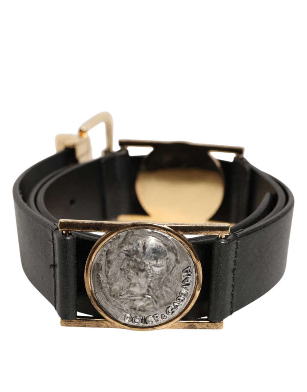 Dolce & Gabbana Black Leather Gold Silver Coin Buckle Belt - Zeiniez