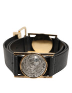 Dolce & Gabbana Black Leather Gold Silver Coin Buckle Belt - Zeiniez